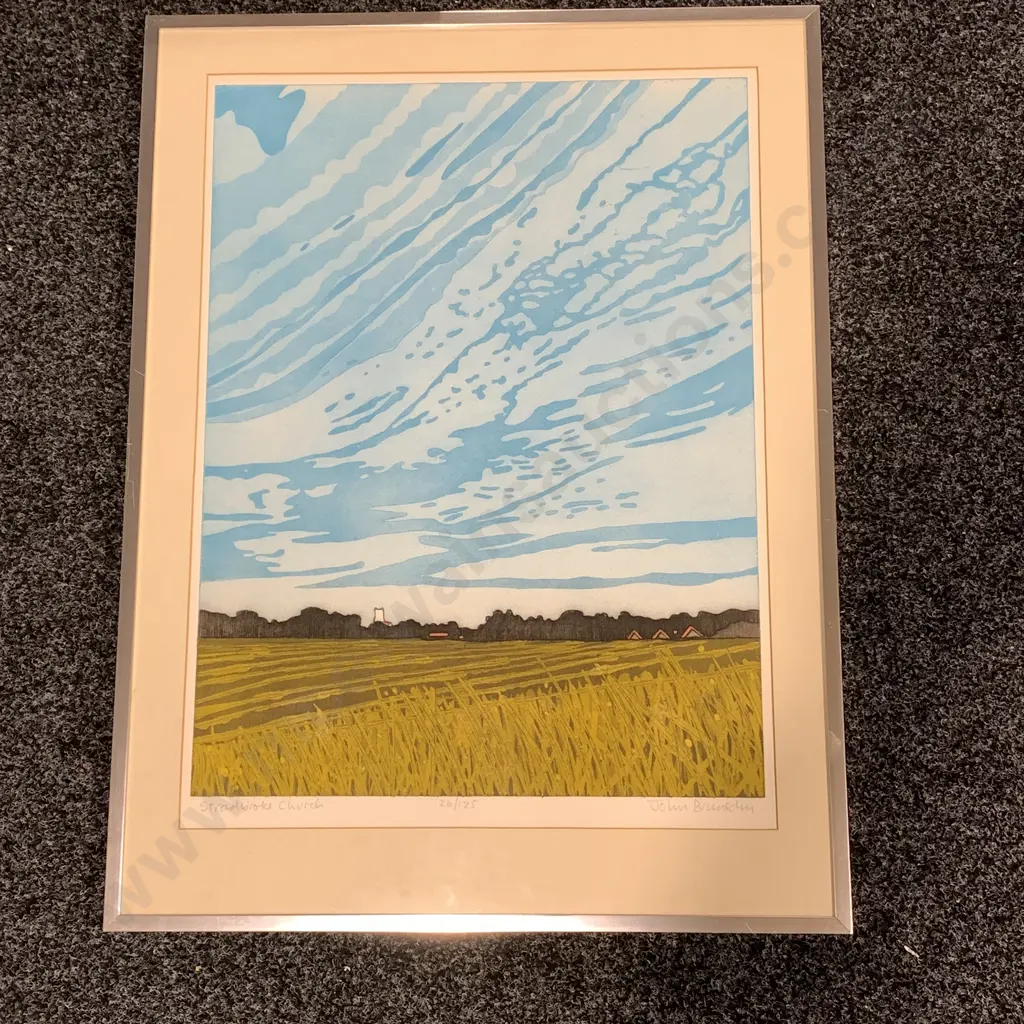 Limited Edition Framed and Glazed Artwork of Stradbroke Church by John Brunsdon numbered 26/125 Image 1++