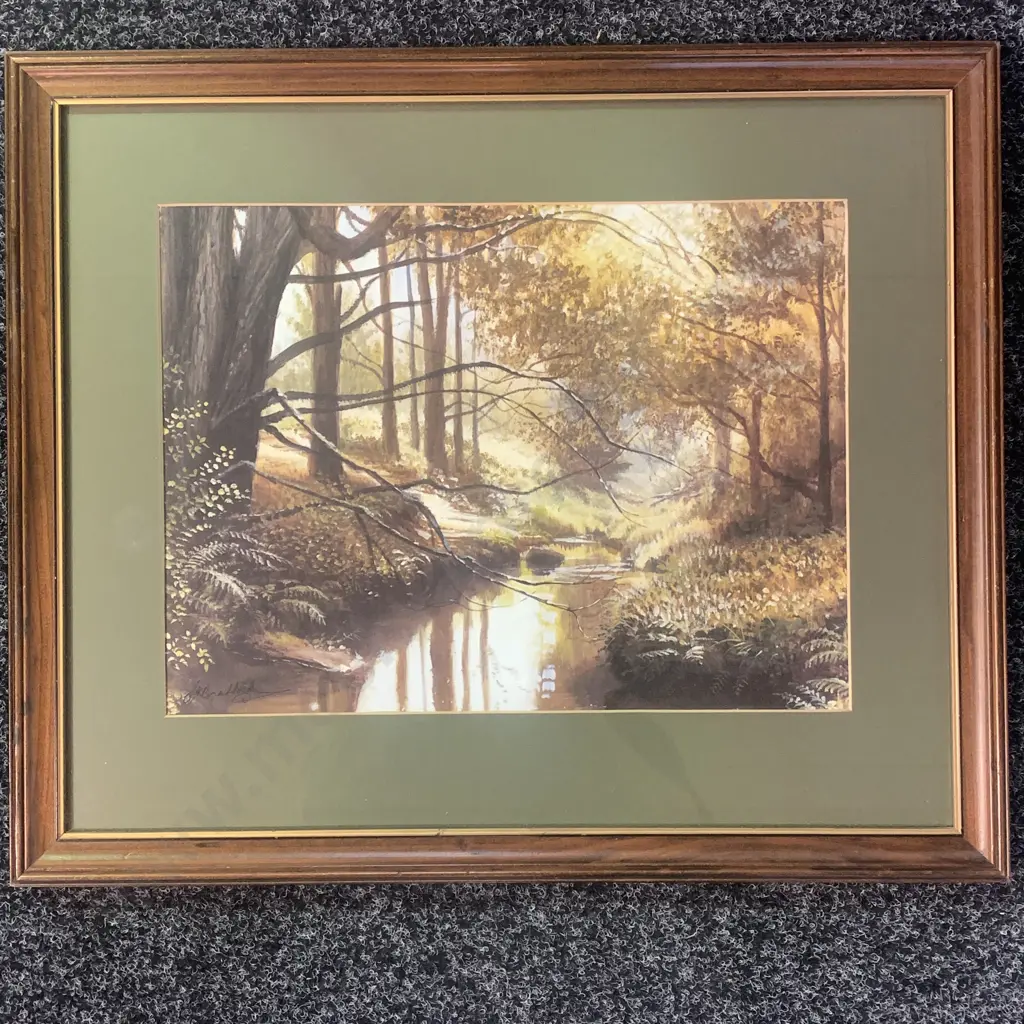 Wooden Framed and Glazed Signed Print of Creek Scene Image 1++