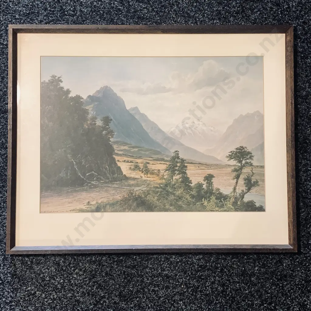 Vintage Wooden Framed and Glazed Print, West Coast Road near the Bealey Image 1++