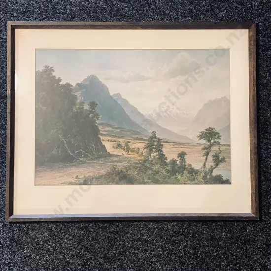 Vintage Wooden Framed and Glazed Print, West Coast Road near the Bealey