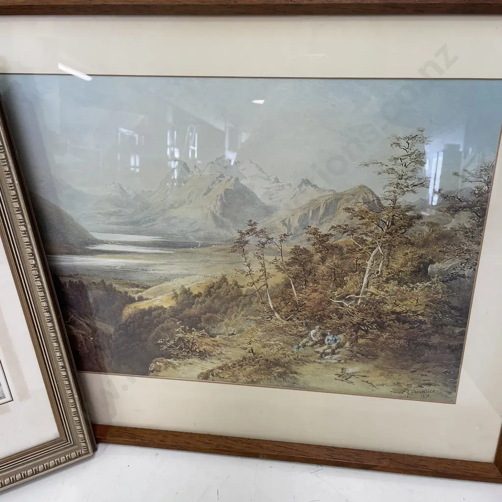 Vintage Wooden Framed and Glazed Print, Mt Earnslaw 1878 by Nicholas Chevalier, 67 x 48cm, Image 1++