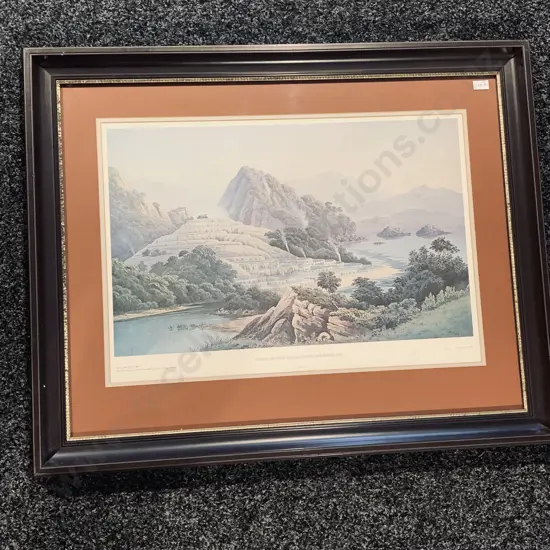 Large Wooden Framed and Glazed Print of Te Tarata, or White Terrace, Rotorua New Zealand 1882, by J.C. Hoyte