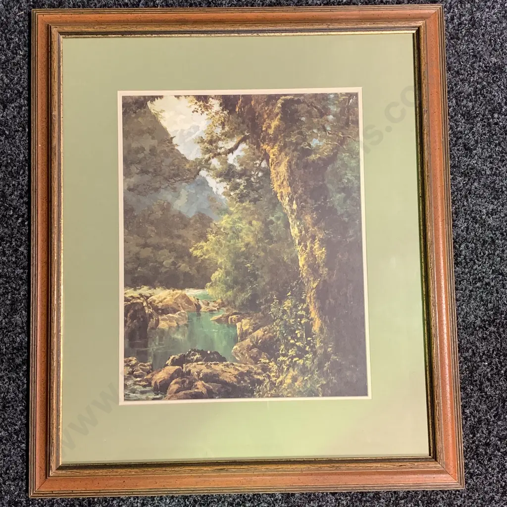 Vintage Glazed and Wooden Framed Artwork by Charles Henry Howorth of Clinton Valley Image 1++