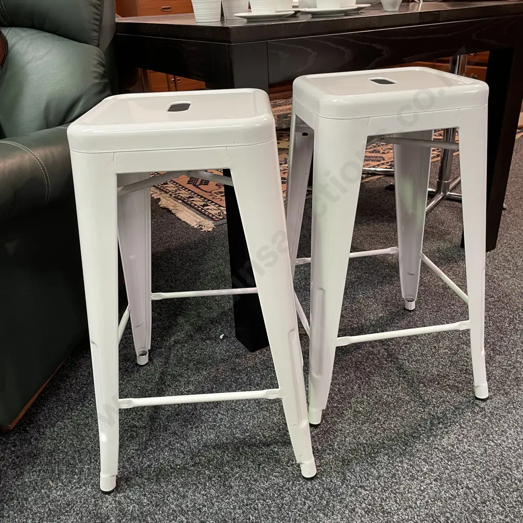2 Industrial Style White painted Metal Barstools, 66cm Image 1++