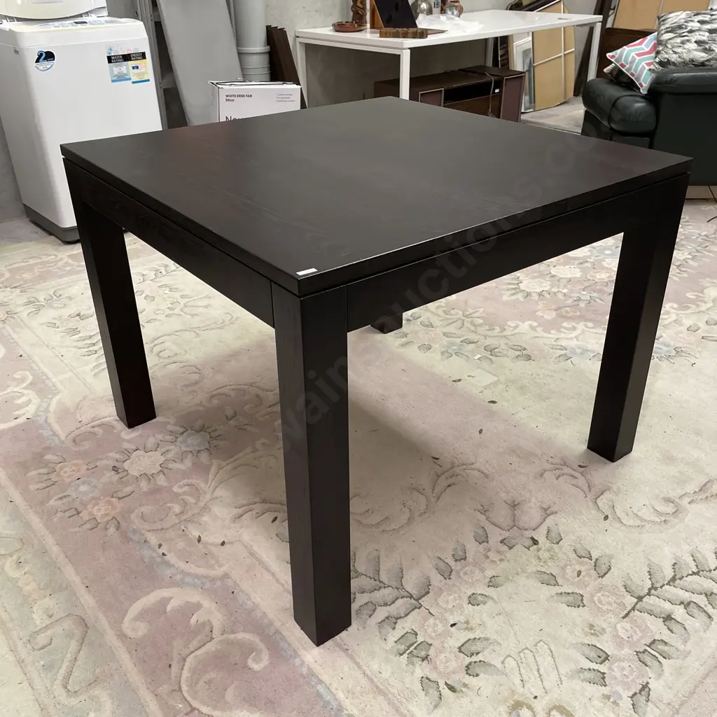 Custom Made Solid Oak Square Table, Dark Stained. Strong Very Solid Table. 100cm Sq, H76cm. Excellent condition Image 1++