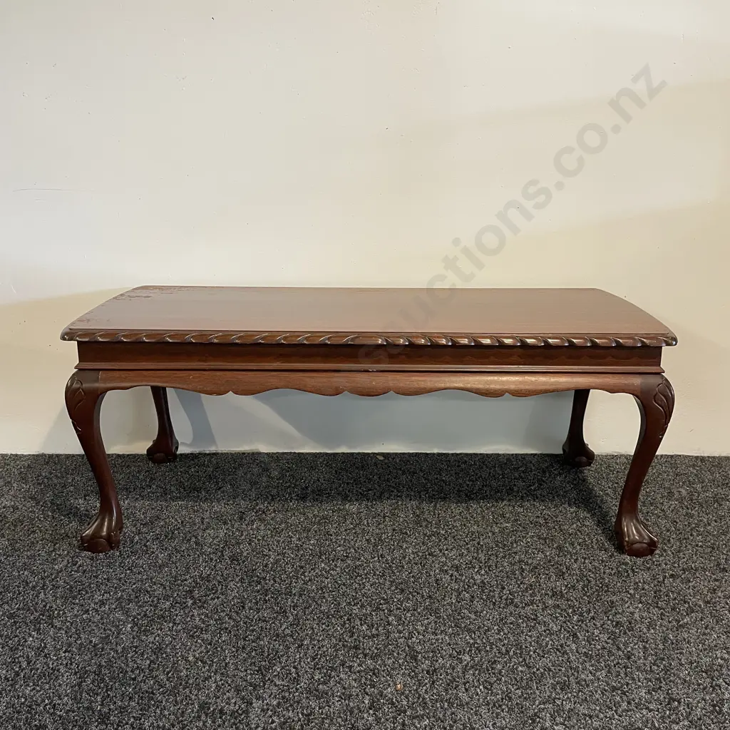 Vintage Solid Mahogany Coffee Table with carved rope edge. H41cm Top 106 x 45cm Image 1++
