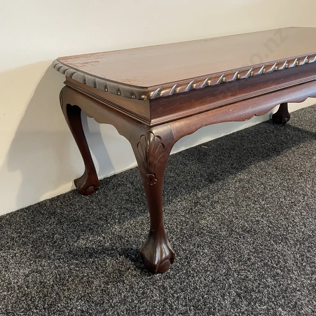 Vintage Solid Mahogany Coffee Table with carved rope edge. H41cm Top 106 x 45cm Image 1++