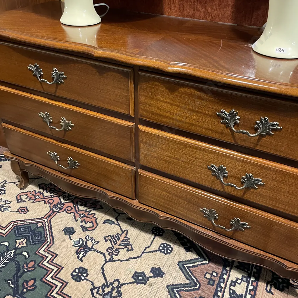 Vintage Solid Mahogany 6 Drawer Lowboy Image 1++