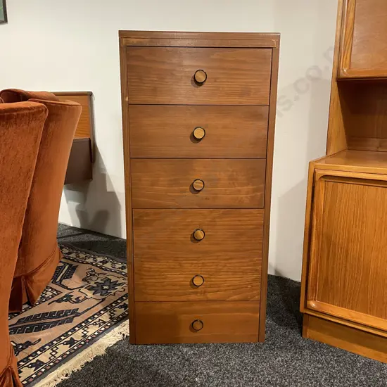 Vintage Retro Solid Wood 6 drawer tallboy. H100 W47 D36cm