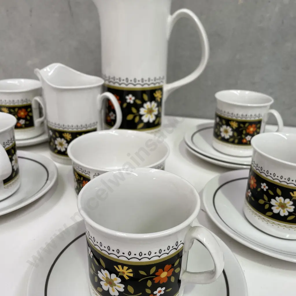 Ridgway Vintage Retro "Tyrol" patterned Coffee Set with Coffee Pot, jug, sugar bowl, 6 saucers, 5 mugs Image 1++