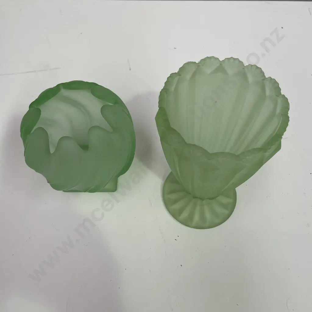 Two Vintage Art Deco Green Depression Glass items Image 1++
