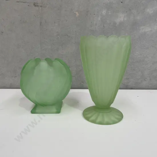 Two Vintage Art Deco Green Depression Glass items
