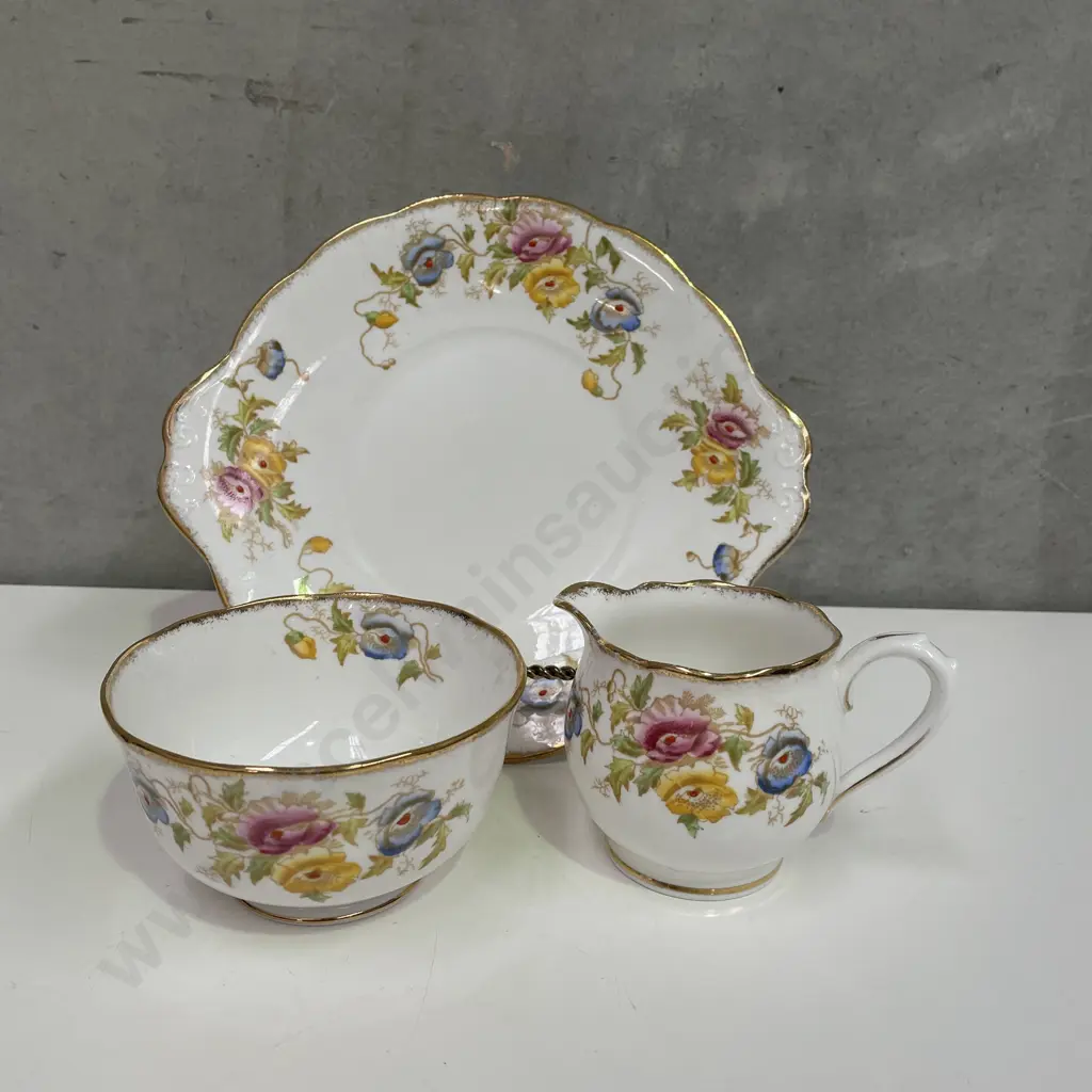 Vintage Royal Albert handpainted floral Cake Plate, cream jug and sugar bowl Image 1++