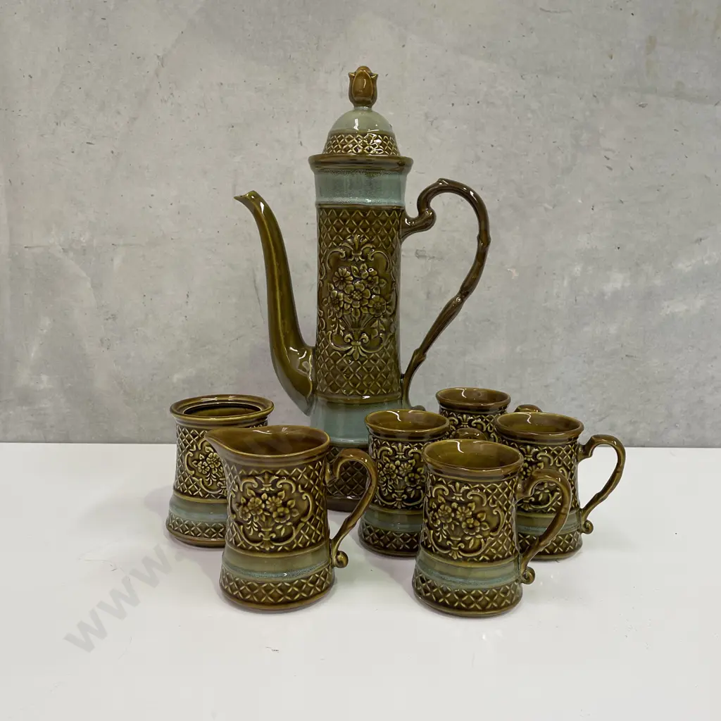 Vintage Japanese Retro Coffee Set with Coffee Pot, jug, sugar bowl (af) and 4 mugs Image 1++