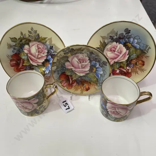 Beautiful Pair Aynsley Cabbage Rose Coffee Can & Saucer- Signed Bailey with sweet Dish Dia 10.5cm