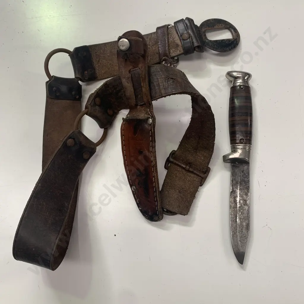 Vintage Knife on leather Scouts belt with Sheffield England Sheath Image 1++