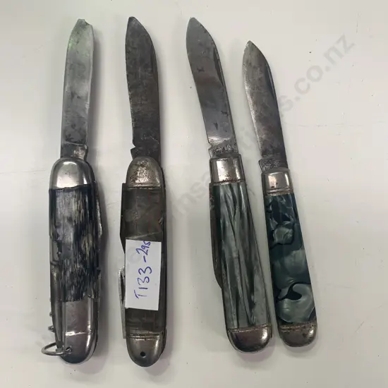 Set of 4 pearl handled Multi Knives, incl RIchards England, West German and Sheffield.