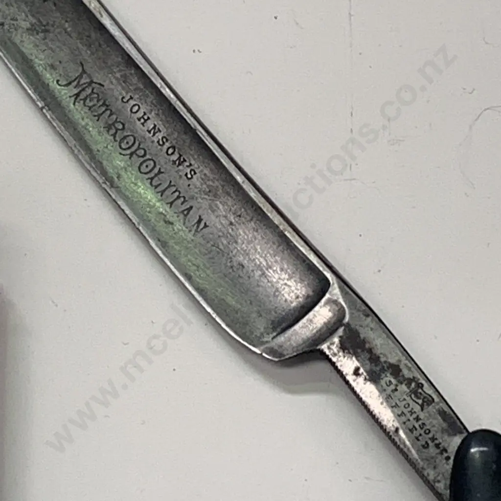 Vintage Christopher Johnson Sheffied Black Handled Shaving Straight Razor Blade with Leather Case Image 1++