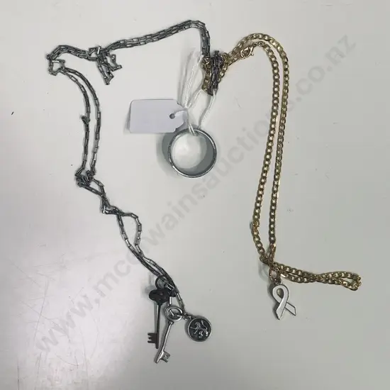 Mens Plug Brand Ring, Silver coloured Necklace with Gold Coloured Necklace