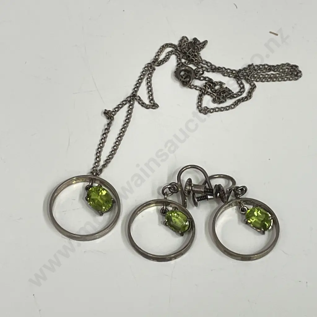 Sterling Silver and Peridot? Gemstone Necklace with matching earrings Image 1++