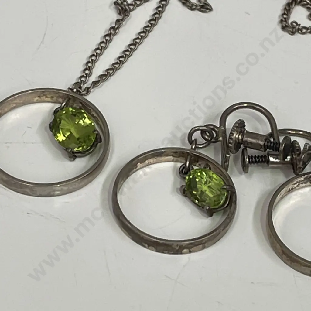 Sterling Silver and Peridot? Gemstone Necklace with matching earrings Image 1++