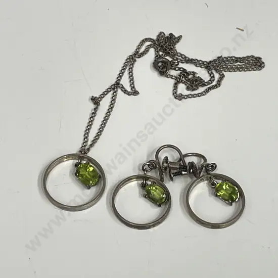 Sterling Silver and Peridot? Gemstone Necklace with matching earrings