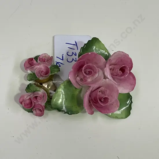 Staffordshire Porcelain Brooch and pair of earrings. Roses