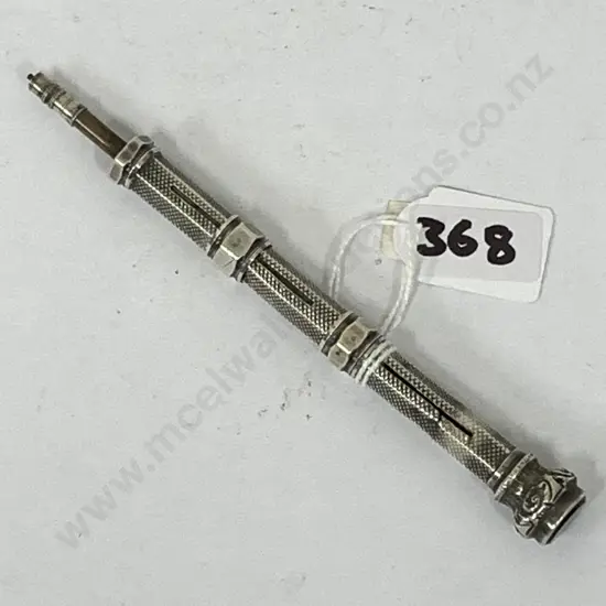 Hallmarked Antique Victorian Sterling Silver Propelling Pencil with Red Stone and Graphite.