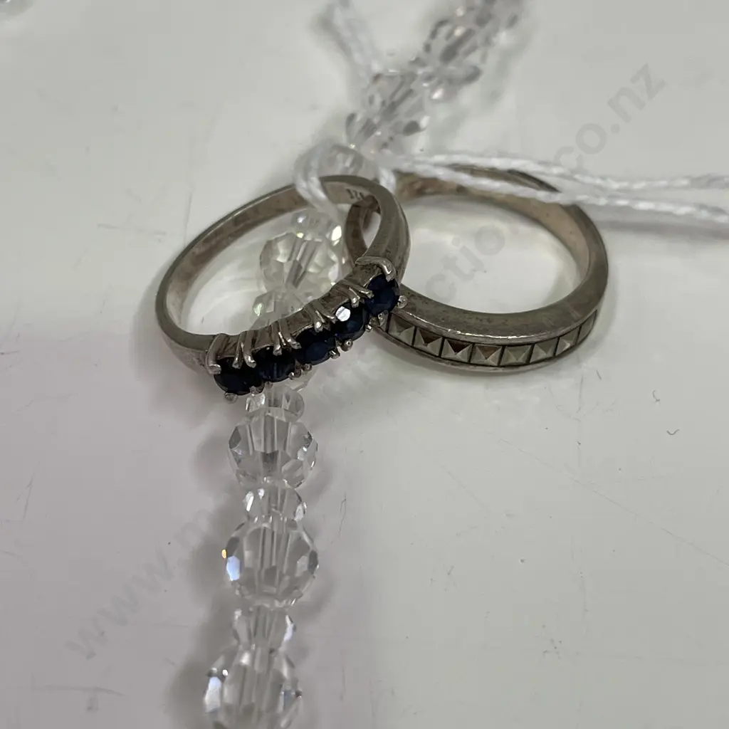Two Sterling Silver Rings with Vintage Crystal? necklace Image 1++