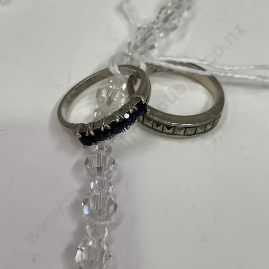 Two Sterling Silver Rings with Vintage Crystal? necklace