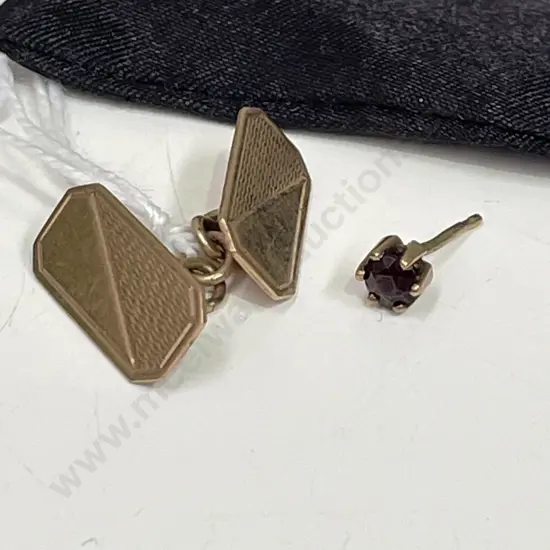 9ct gold cuff links with Ruby? earring
