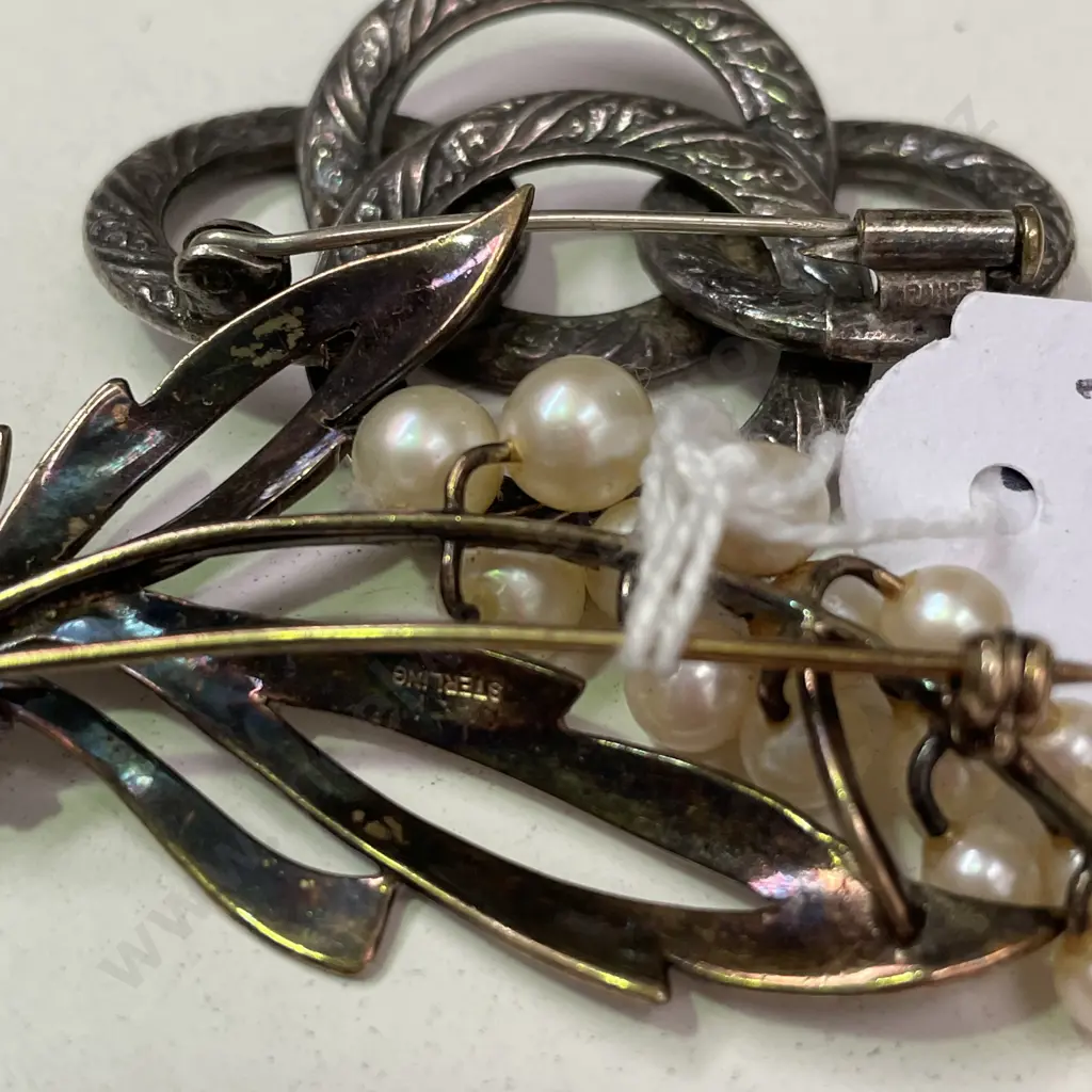 Two Vintage Brooches. Sterling gold plated pearl brooch and French Silver Brooch Image 1++