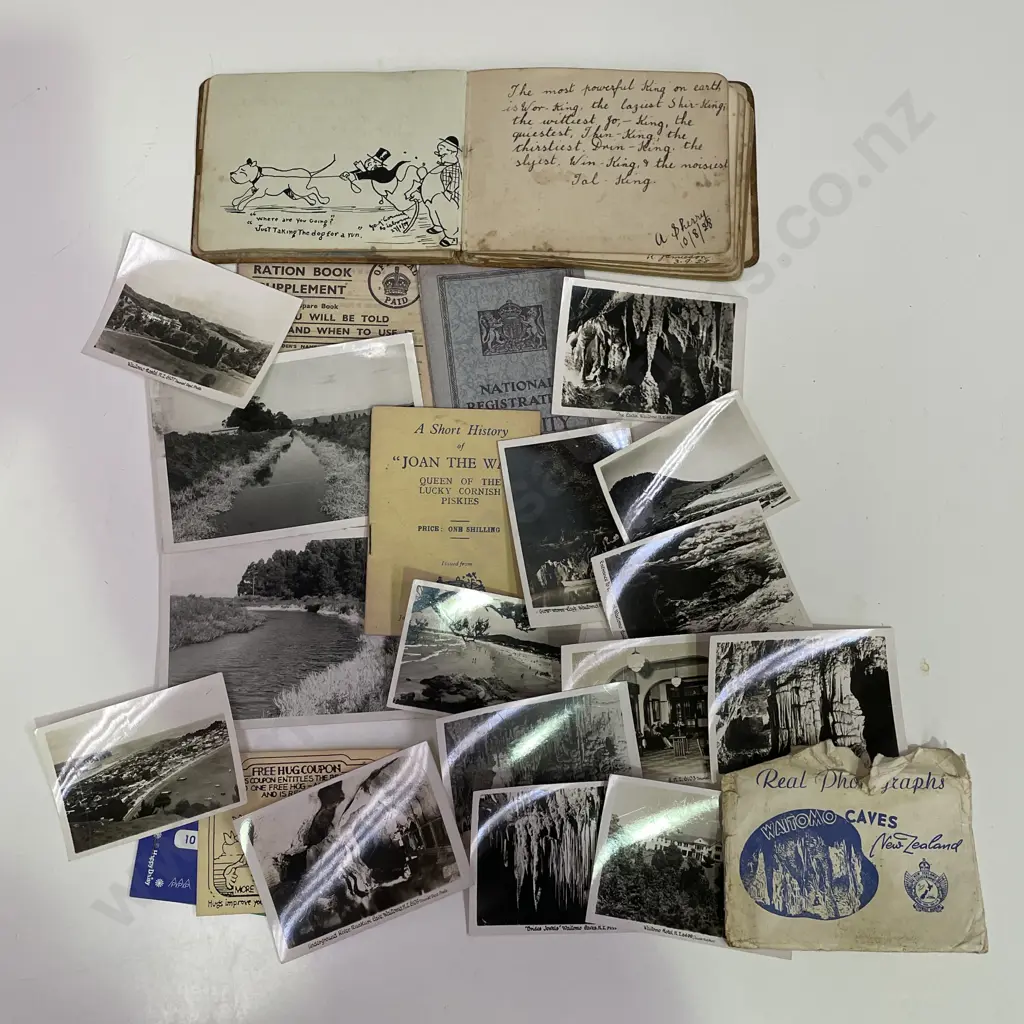 Selection of Collectable items including early photographs of NZ, Ration book, Autographs etc Image 1++