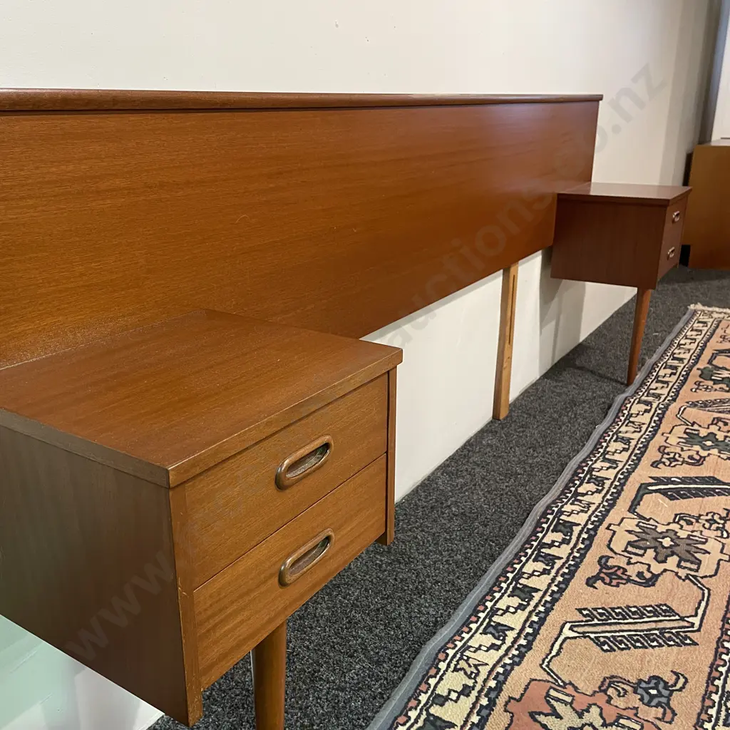 Mid Century Headboard with single leg, single drawer cabinets either side. W215cm H86cm Image 1++