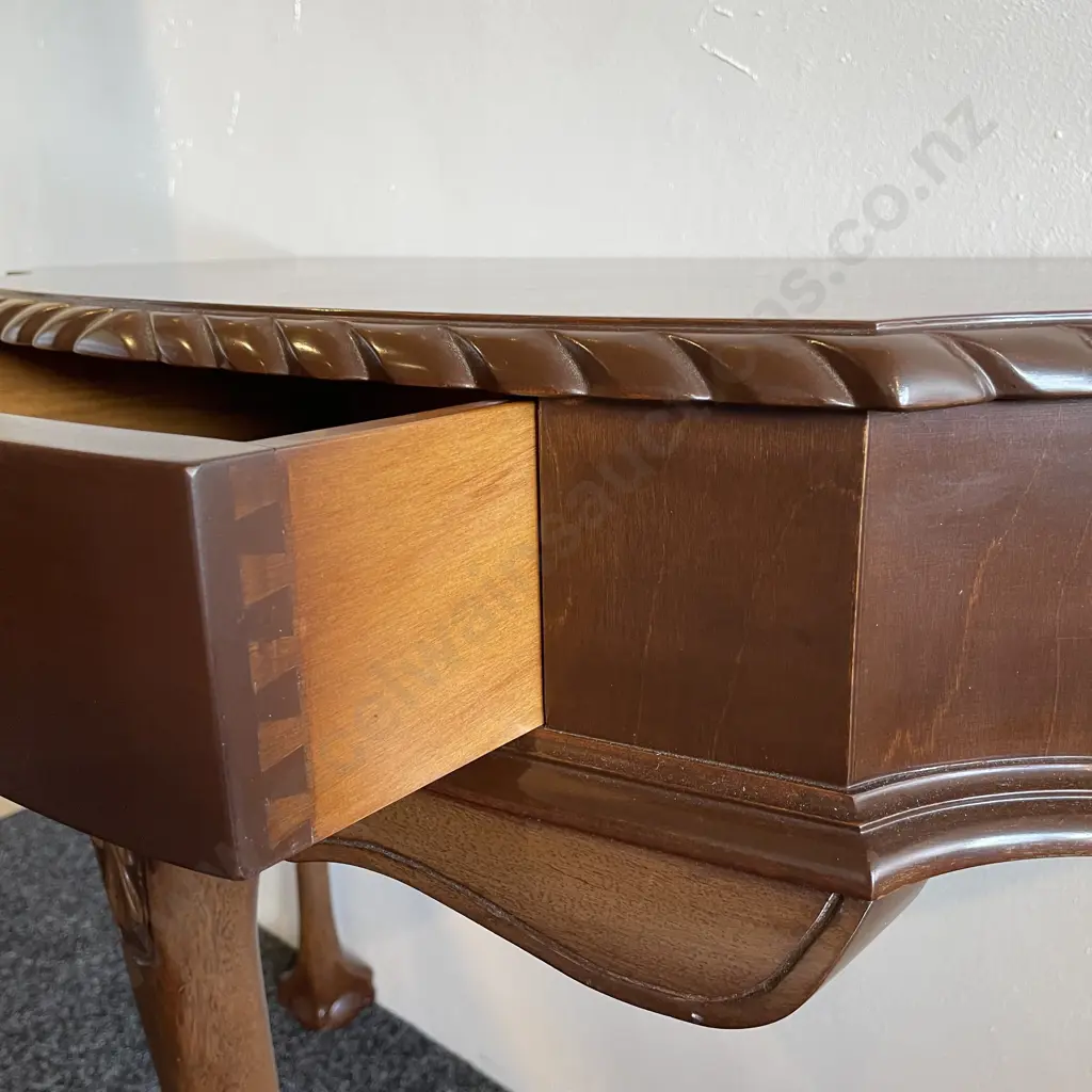 Antique 1/2 Round Hall Table. Rope carved border detail with carved legs. Ball claw feet. H73 W90 D42 Image 1++