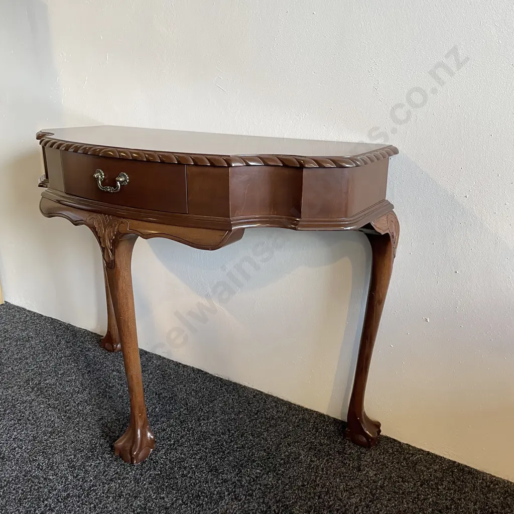 Antique 1/2 Round Hall Table. Rope carved border detail with carved legs. Ball claw feet. H73 W90 D42 Image 1++