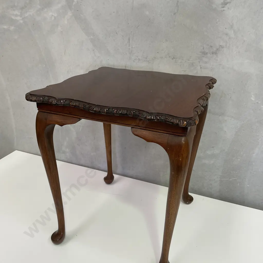 Vintage Solid Mahogany Occassional Table. H59cm Square carved border top 50x50cm Image 1++