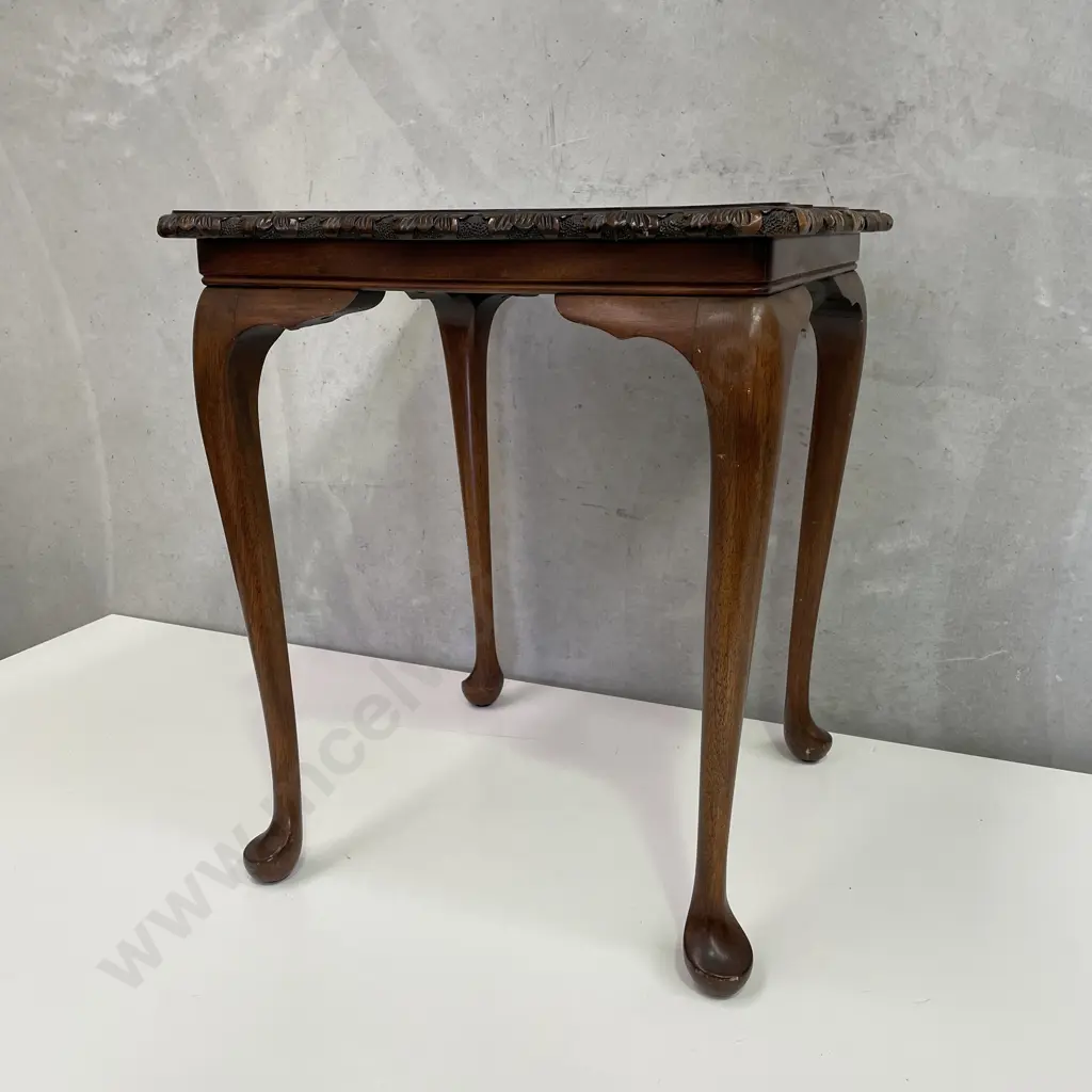 Vintage Solid Mahogany Occassional Table. H59cm Square carved border top 50x50cm Image 1++