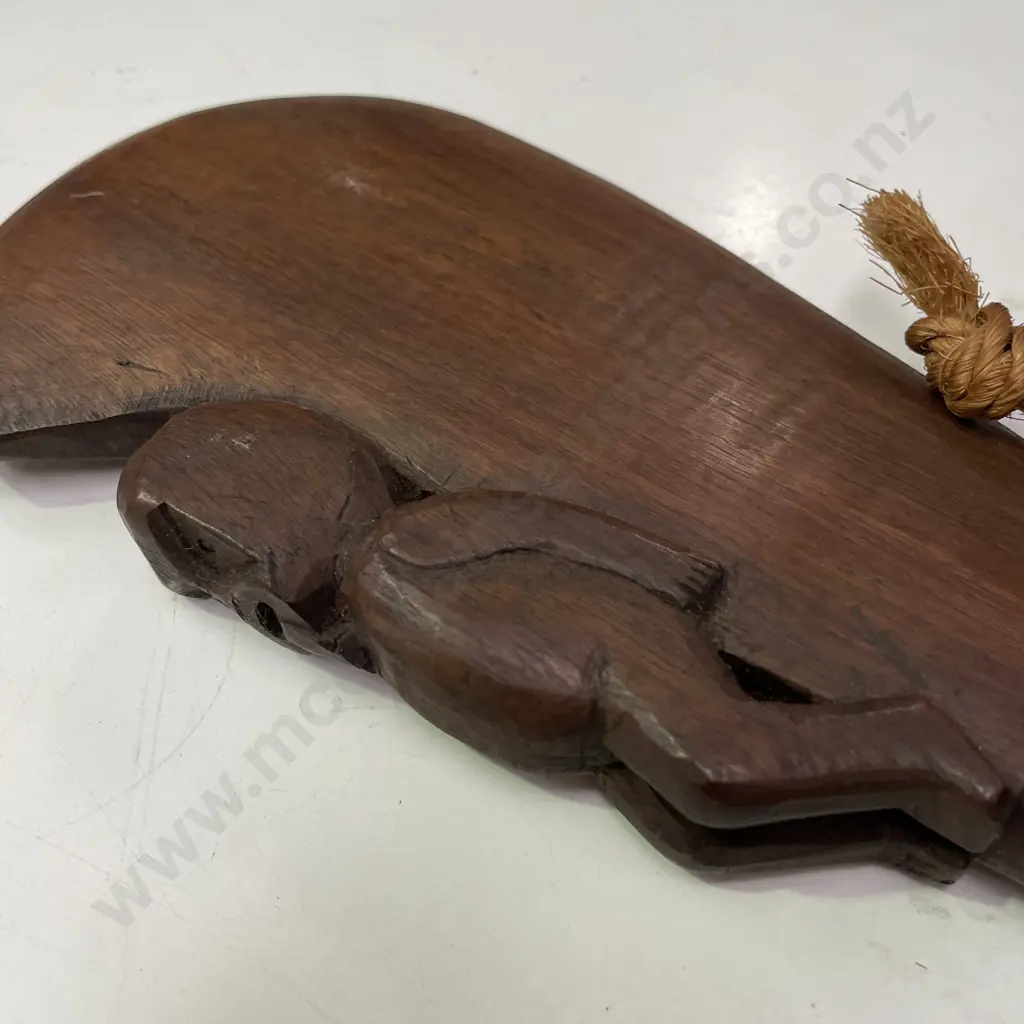 Vintage Solid Wood Carved Patu with rope handle. L36 Image 1++