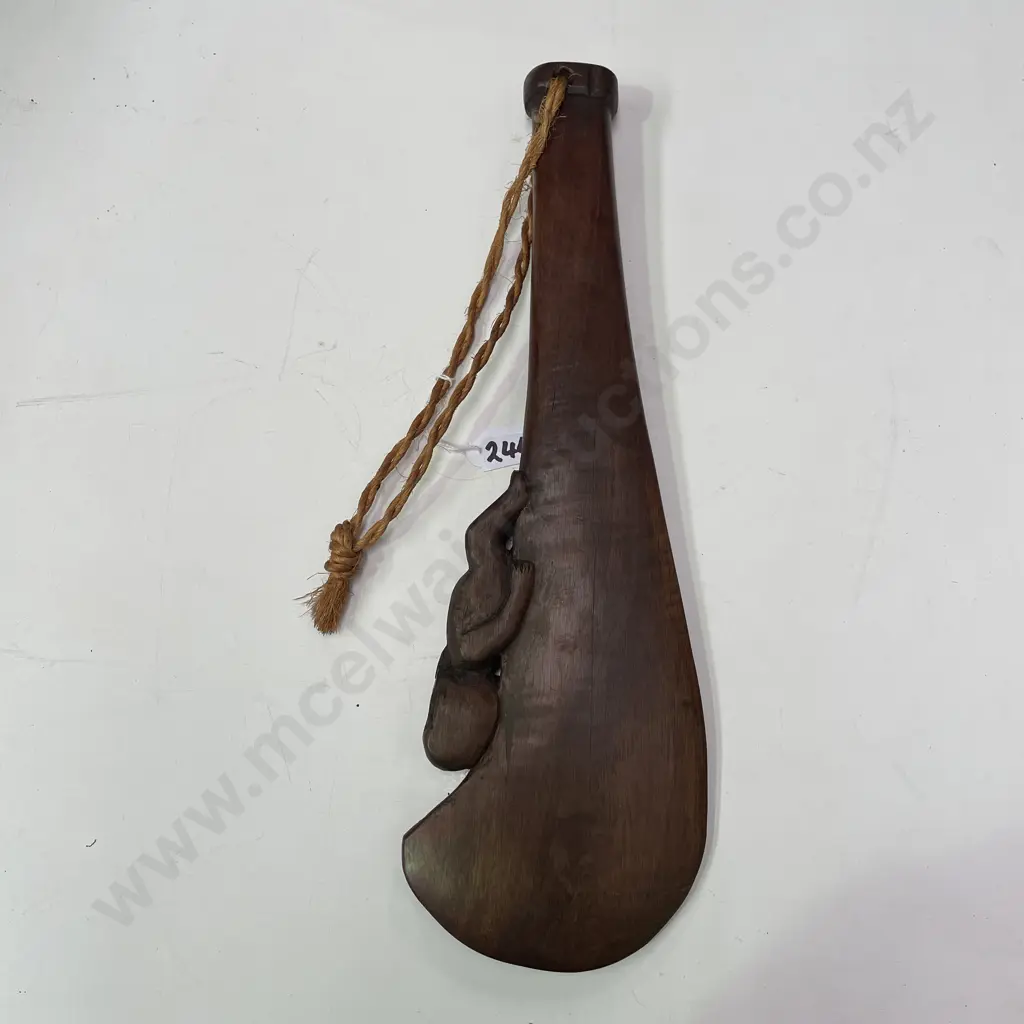 Vintage Solid Wood Carved Patu with rope handle. L36 Image 1++
