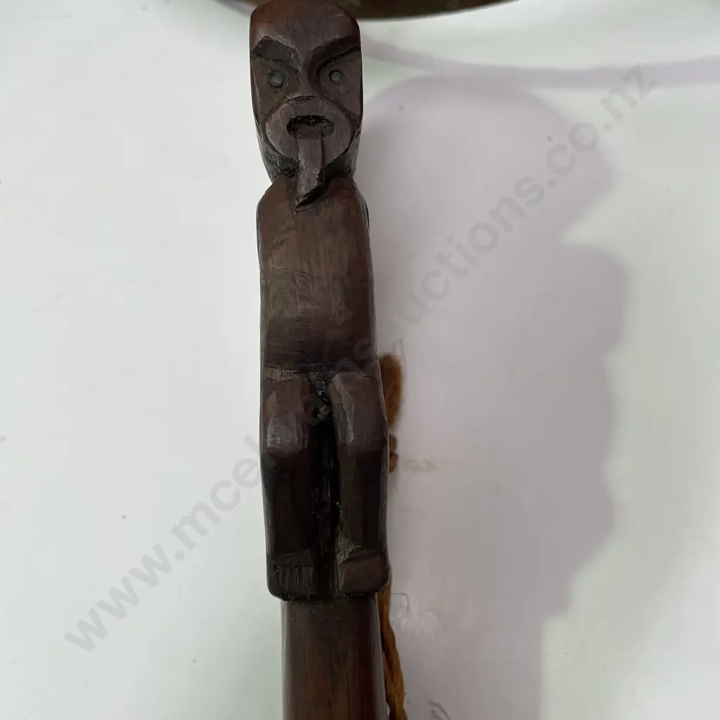 Vintage Solid Wood Carved Patu with rope handle. L36 Image 1++