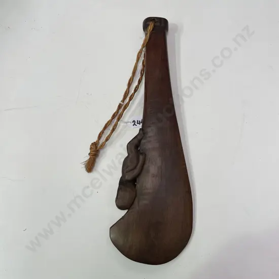 Vintage Solid Wood Carved Patu with rope handle. L36