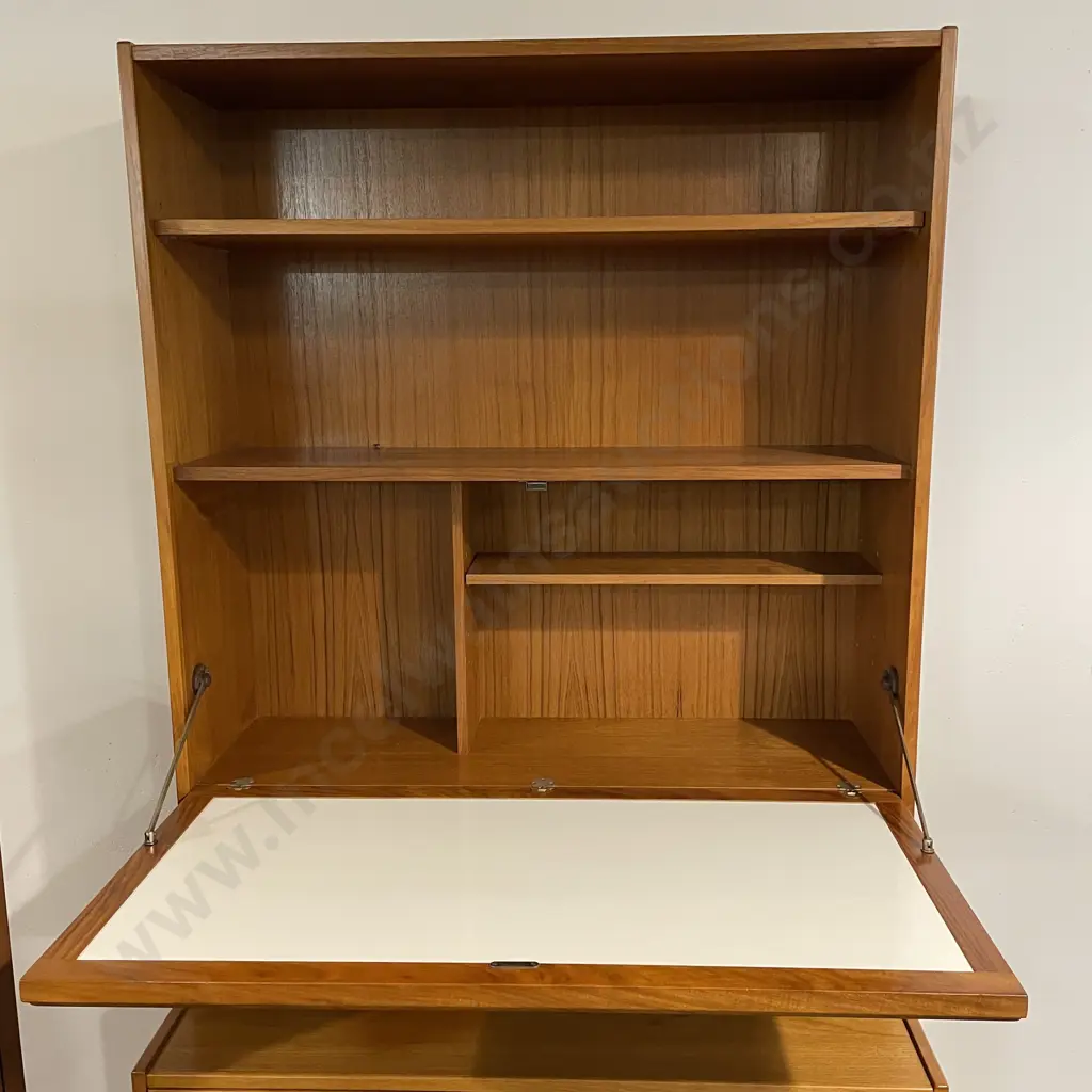 Mid Century Parker Teak Cocktail/Drinks Cabinet. Pull down top with two base doors. H176 W92 D47cm Image 1++