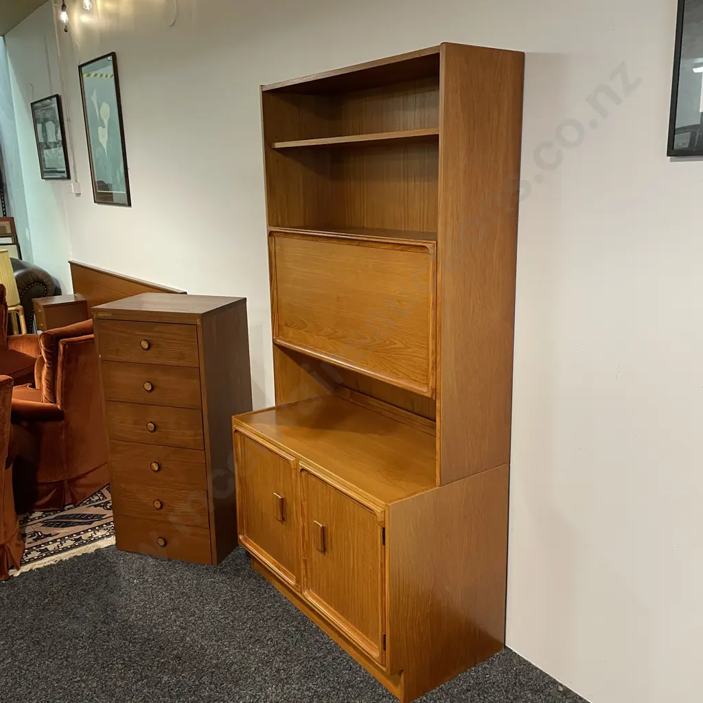 Mid Century Parker Teak Cocktail/Drinks Cabinet. Pull down top with two base doors. H176 W92 D47cm Image 1++