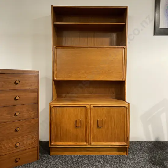 Mid Century Parker Teak Cocktail/Drinks Cabinet. Pull down top with two base doors. H176 W92 D47cm