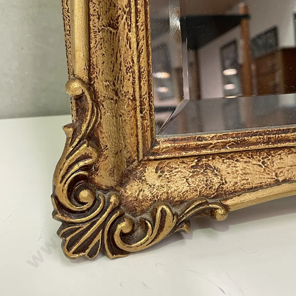 Vintage Ornate Gilded Mirror. Bevelled edge with chain. 117 x 56cm Image 1++