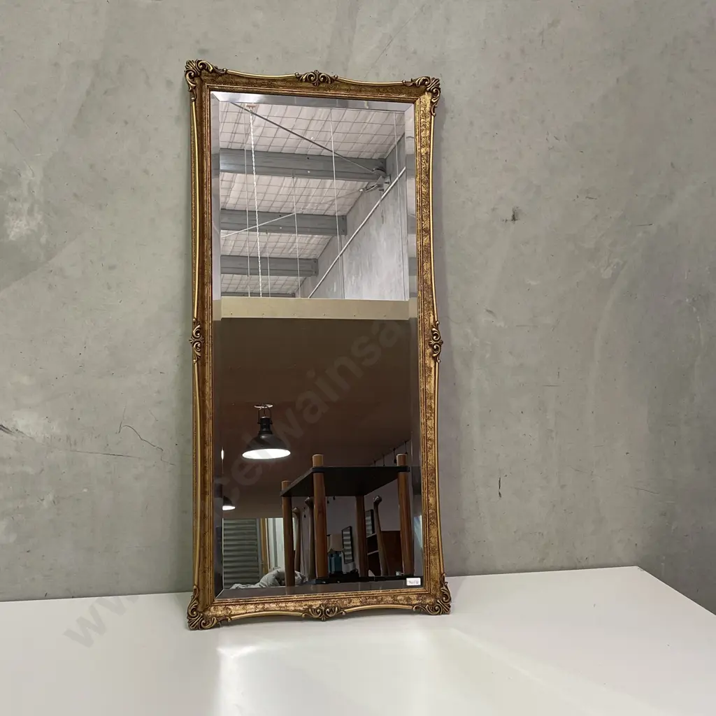 Vintage Ornate Gilded Mirror. Bevelled edge with chain. 117 x 56cm Image 1++
