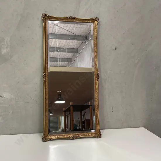 Vintage Ornate Gilded Mirror. Bevelled edge with chain. 117 x 56cm