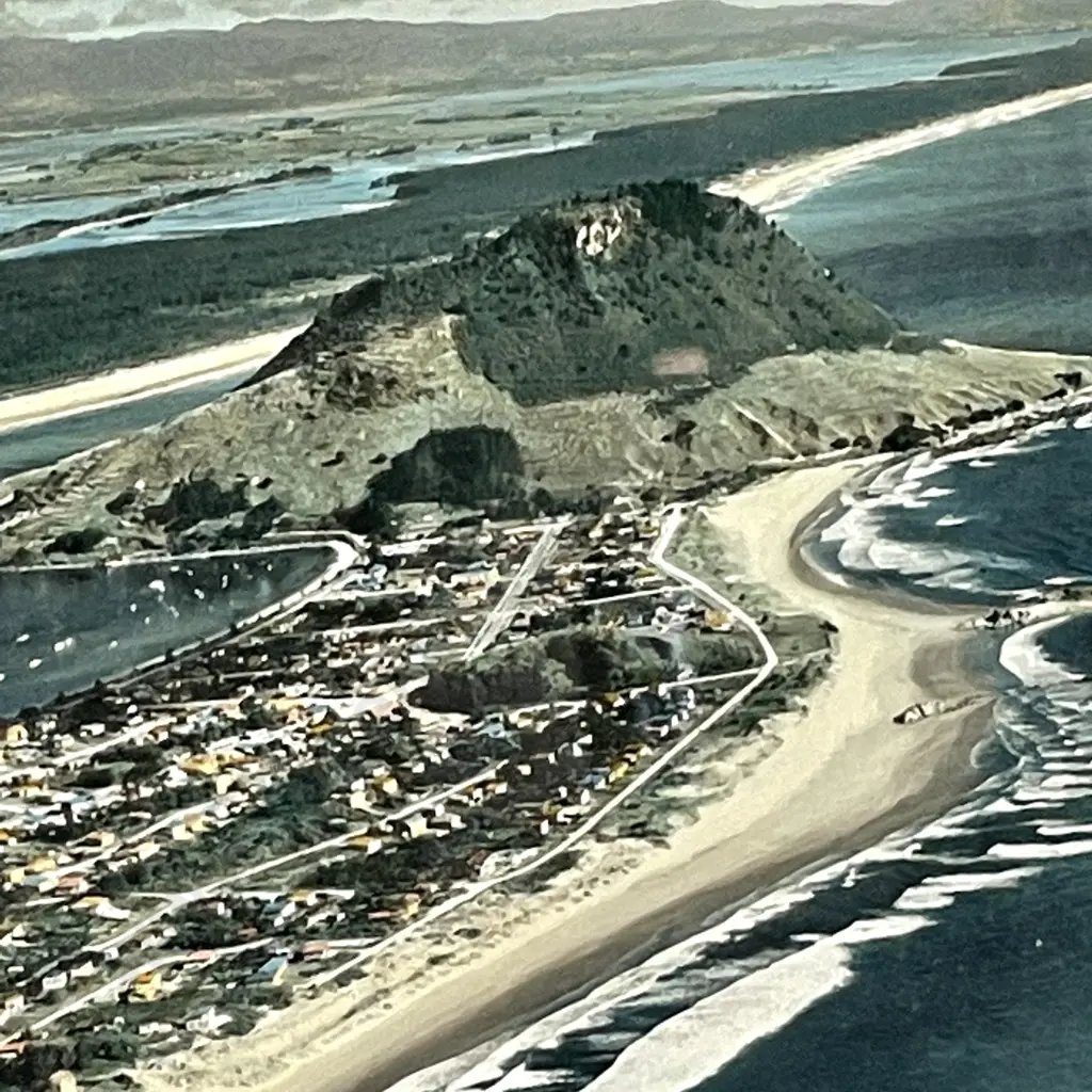 Whites Aviation Hand Coloured Photograph. Mt Maunganui Tauranga, Frame af. 46 x 37cm Image 1++