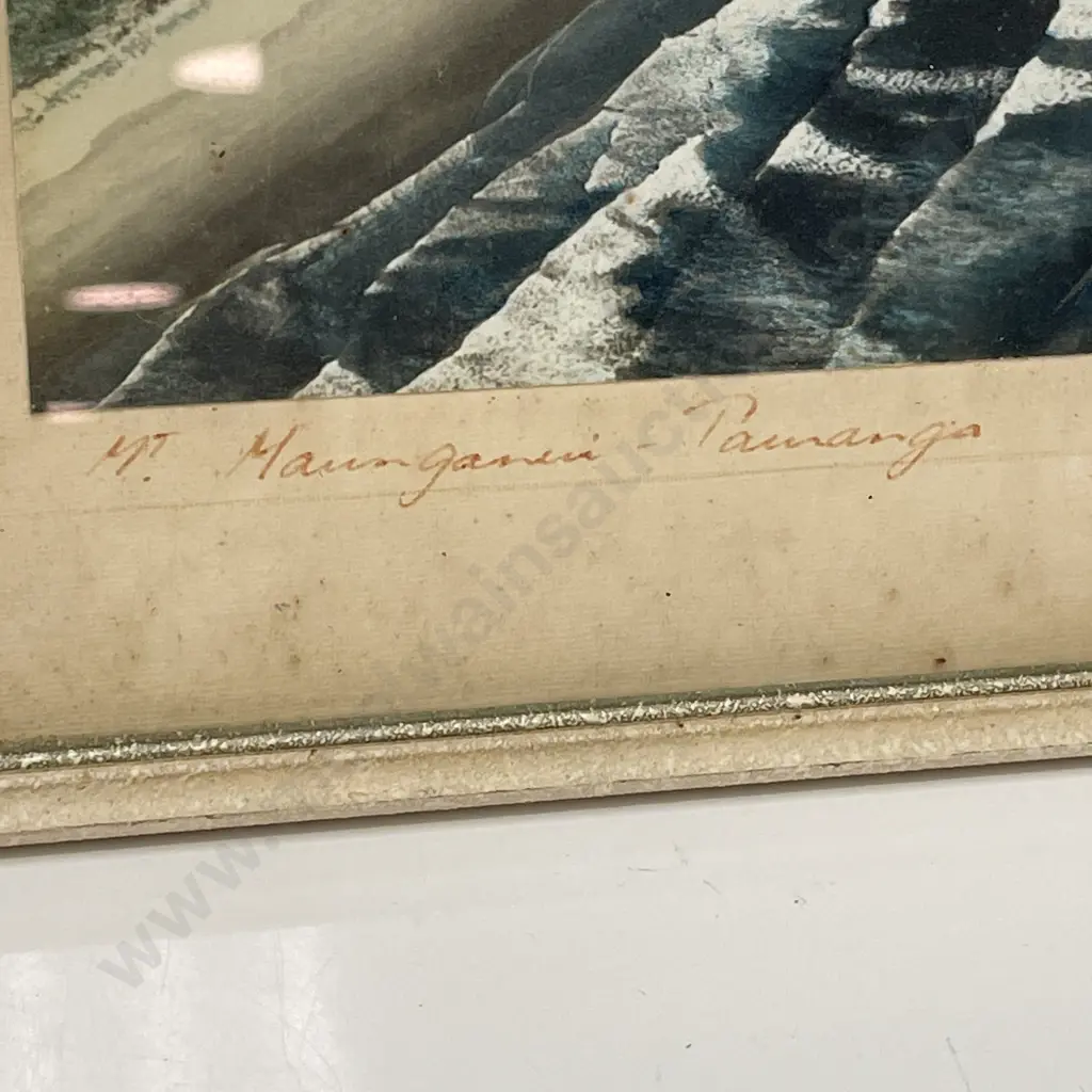 Whites Aviation Hand Coloured Photograph. Mt Maunganui Tauranga, Frame af. 46 x 37cm Image 1++
